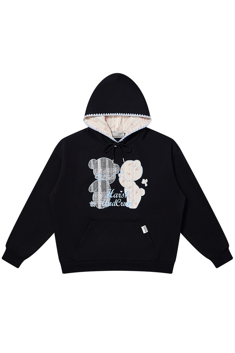 Bear Lace Patchwork Hoodie