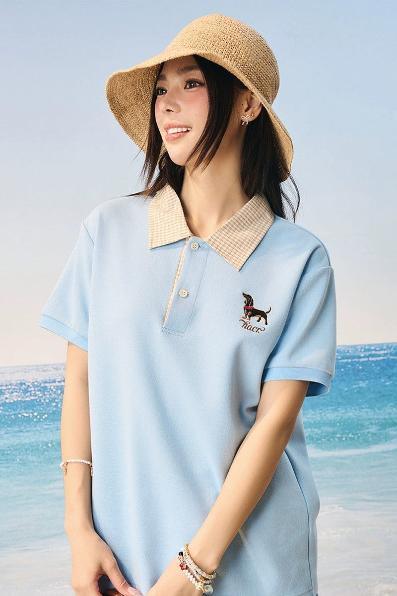 Plaid Collar Layered Polo Shirt
