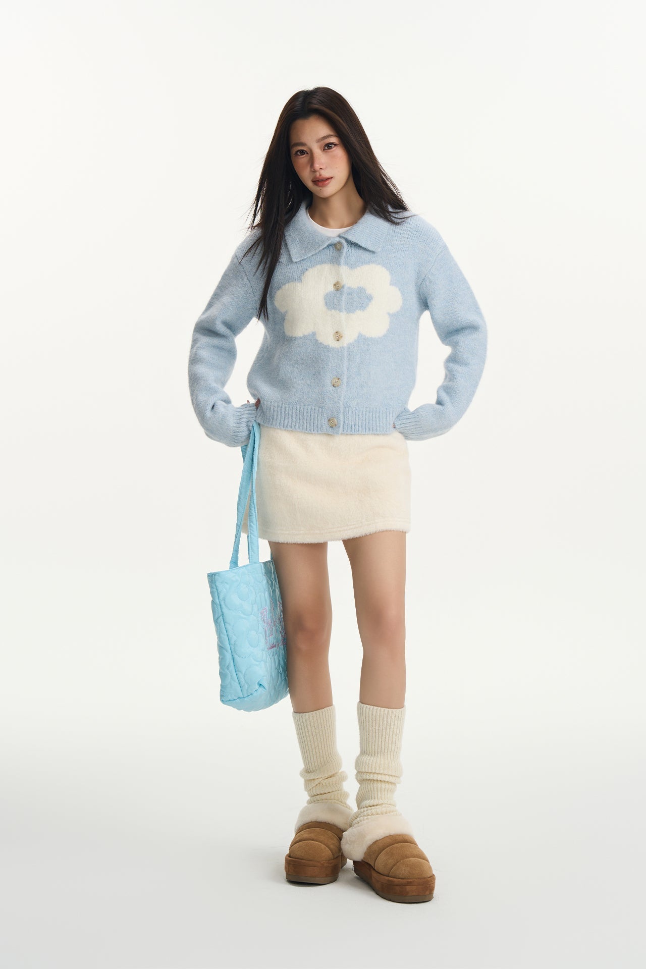 Floral Knit Polo Cardigan
