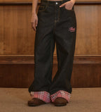 Plaid Patchwork Loose Jeans