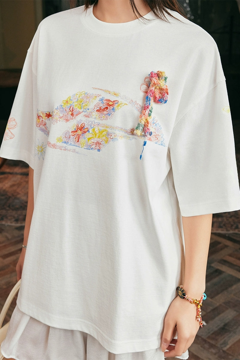 Crayon Floral Bowknot T-Shirt