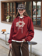 Flower Plaid Embroidered Hoodie