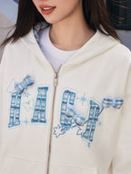 Embroidered Plaid Zip Hoodie