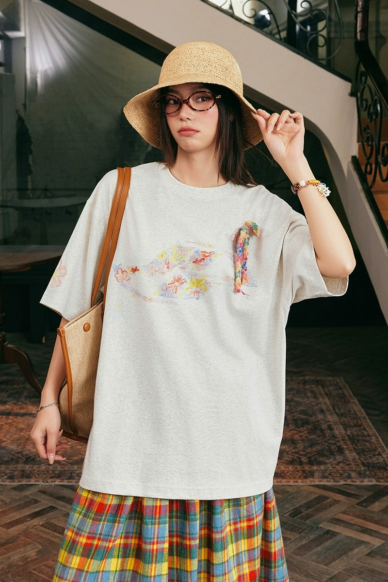 Crayon Floral Bowknot T-Shirt