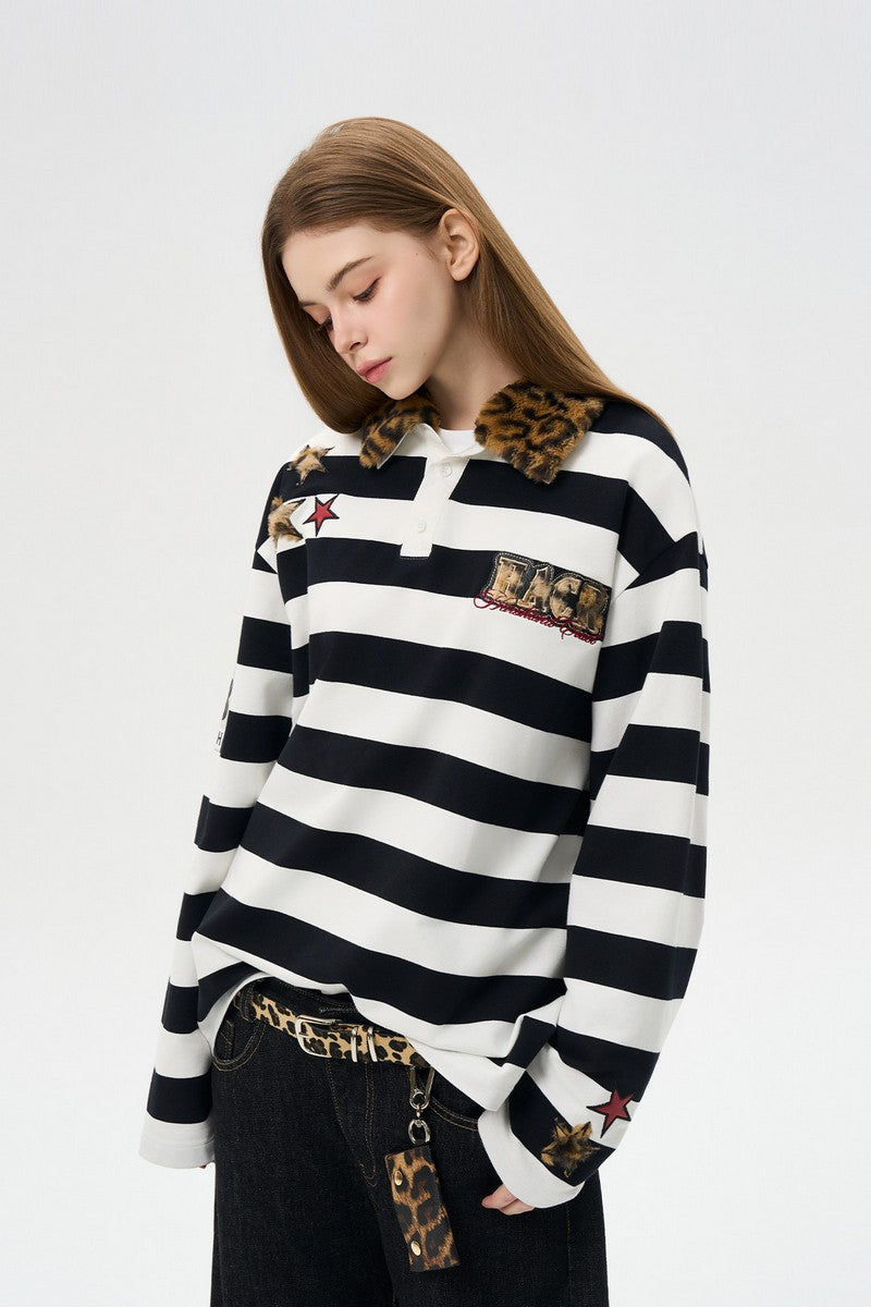 Striped Leopard Panel Polo
