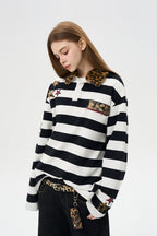 Striped Leopard Panel Polo