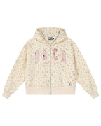Floral Embroidery Zip Up Hoodie
