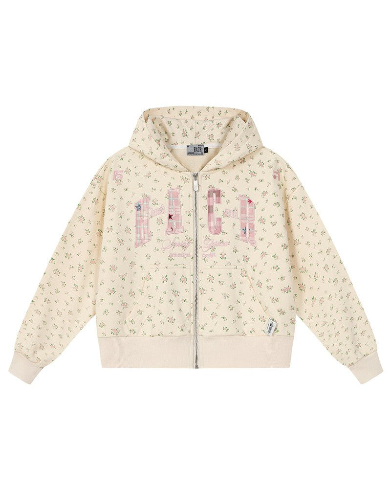 Floral Embroidery Zip Up Hoodie