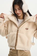 Embroidered Fleece Stand Collar Jacket