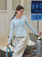 Slim Fit Blue Embroidered Tee