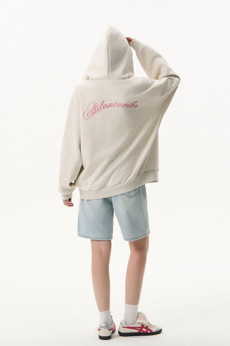 Double Hood Embroidered Zip Hoodie