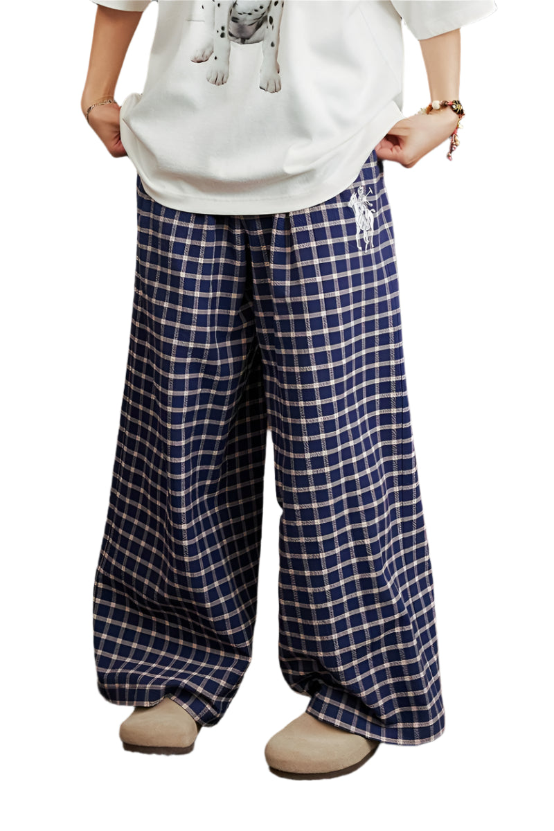 Retro Plaid Loose Wide-Leg Pants