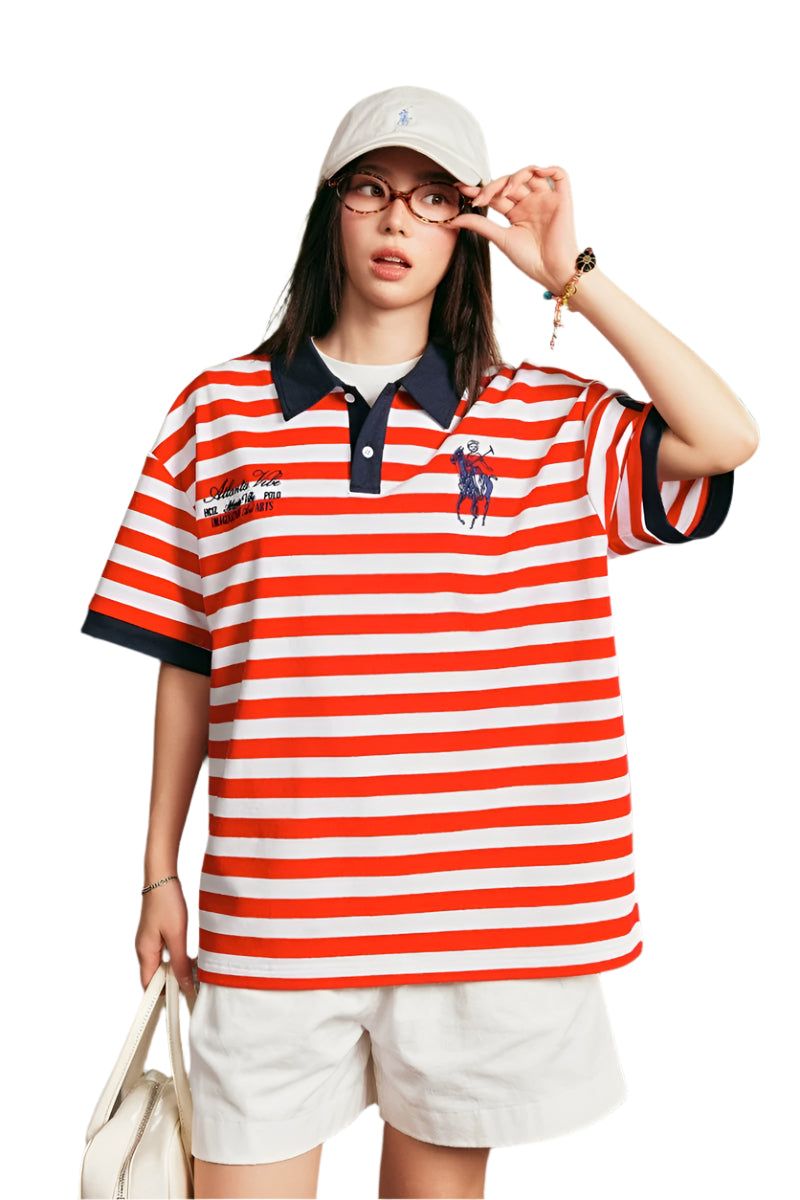 Nautical Striped Embroidered Polo Shirt