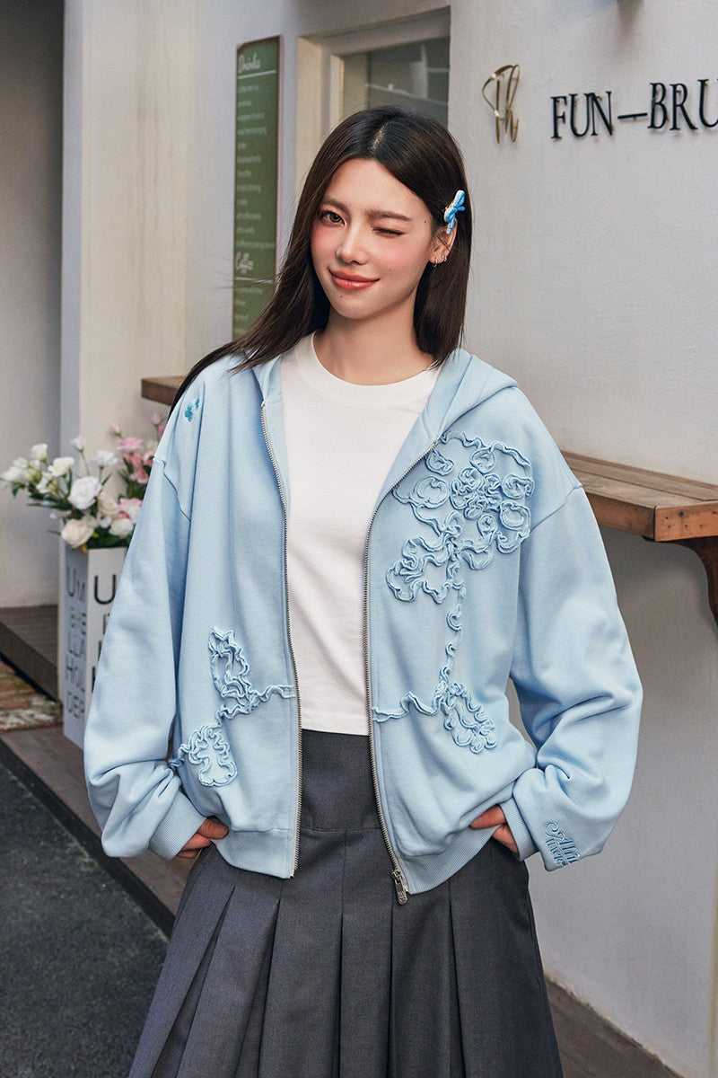 3D Embroidered Floral P00000000attern Hoodie