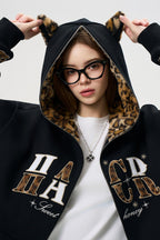Leopard Cat Ear Zip Hoodie