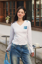 Mini Logo Patchwork V-Neck Tee