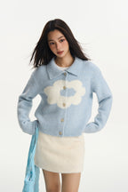 Floral Knit Polo Cardigan