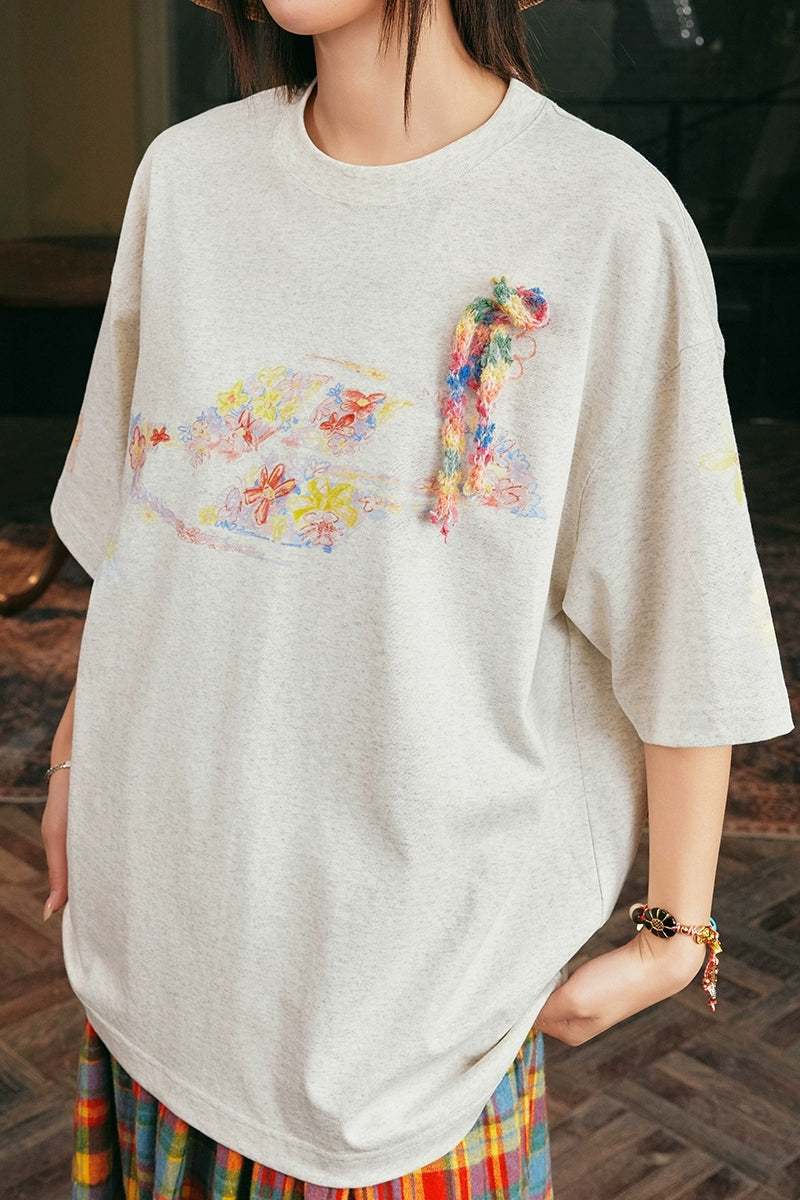 Crayon Floral Bowknot T-Shirt