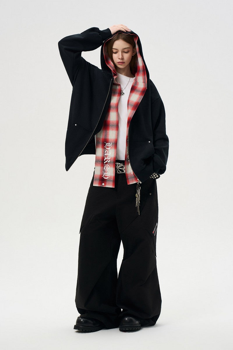 Double Hood Plaid Hoodie