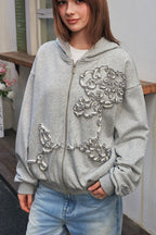 3D Embroidered Floral P00000000attern Hoodie