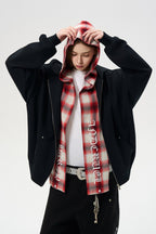 Double Hood Plaid Hoodie