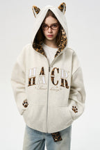Leopard Cat Ear Zip Hoodie