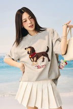 Suede Dog Towel Patch T-Shirt