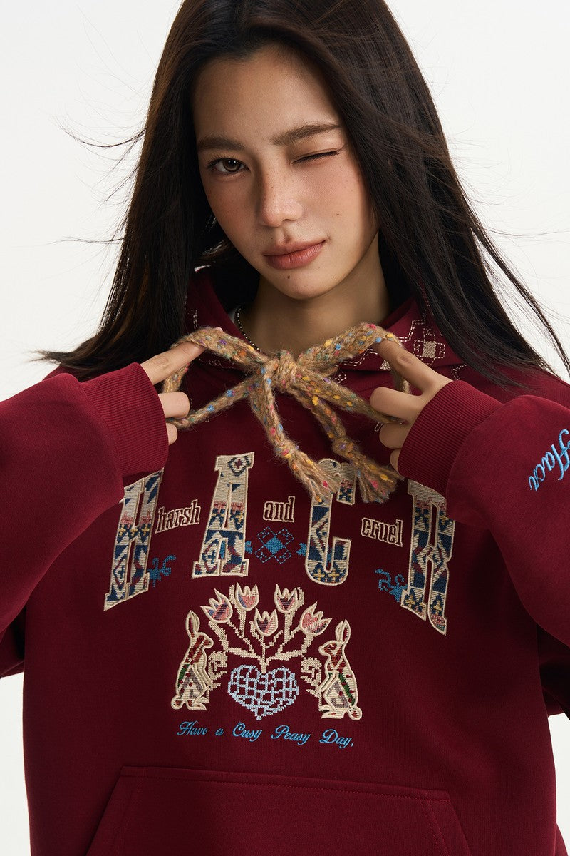 Embroidered Patchwork Graphic Hoodie