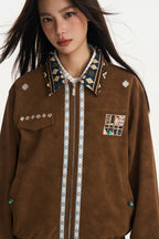 Turquoise Suede Patchwork Jacket