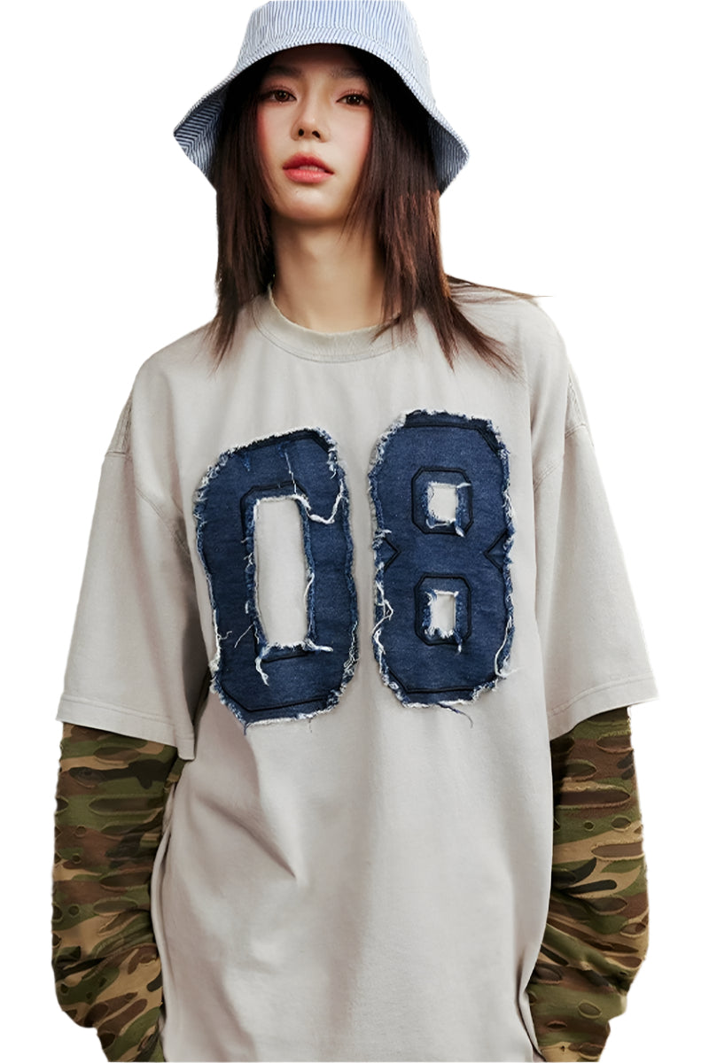 Distressed Camo Patchwork L/S Tee