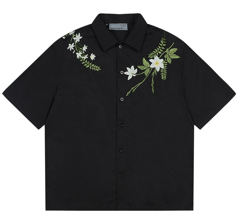 Floral Embroidery Cuban Shirt