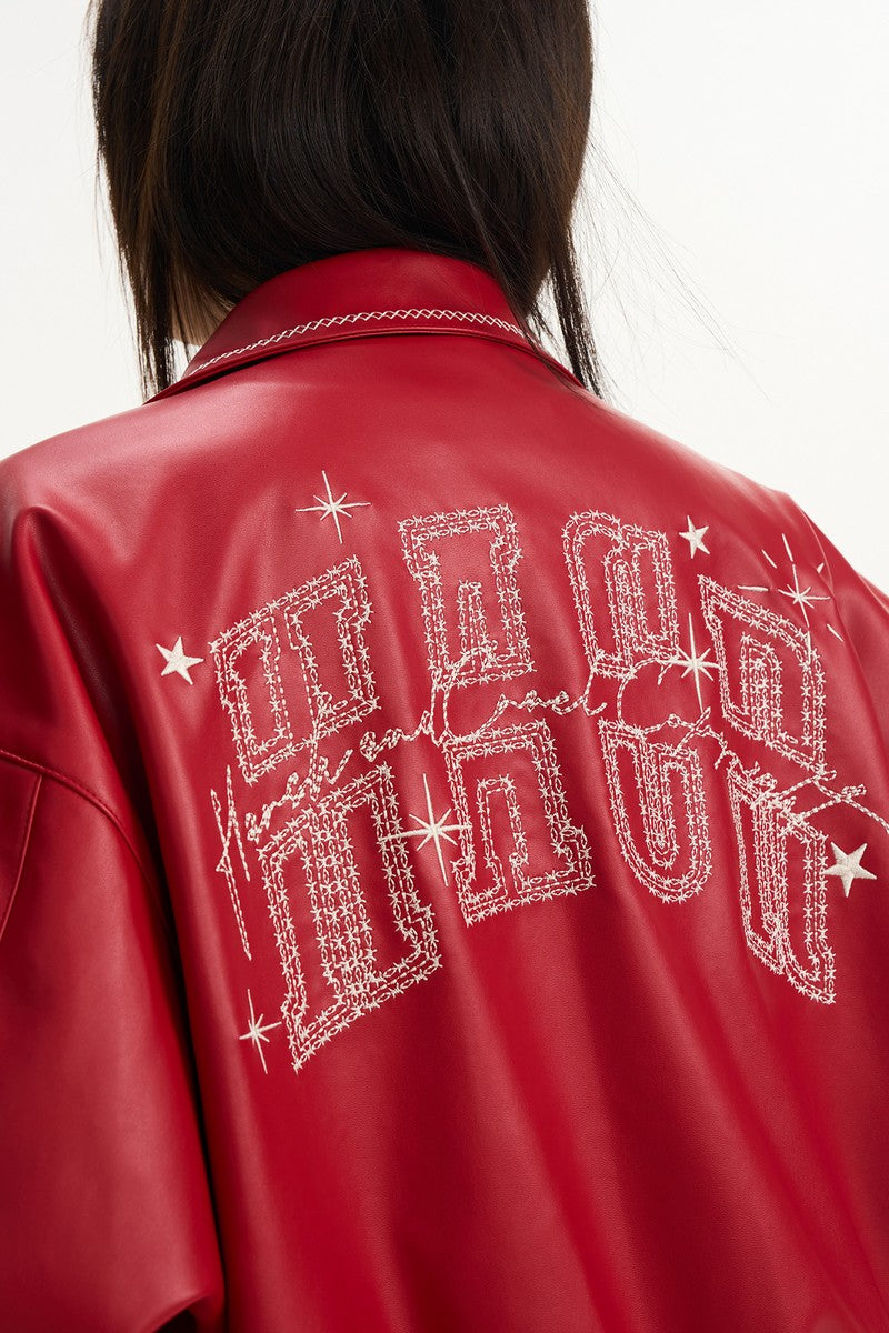 Firework Star PU Bomber Jacket