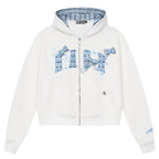 Embroidered Plaid Zip Hoodie