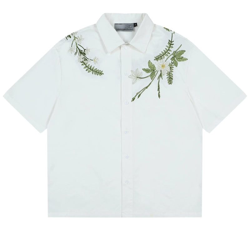 Floral Embroidery Cuban Shirt