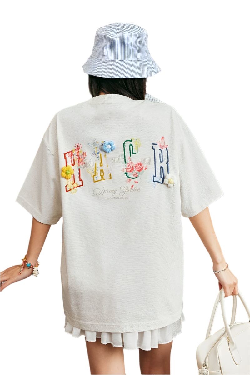 Handrawn Crayon Flower Loose Tee