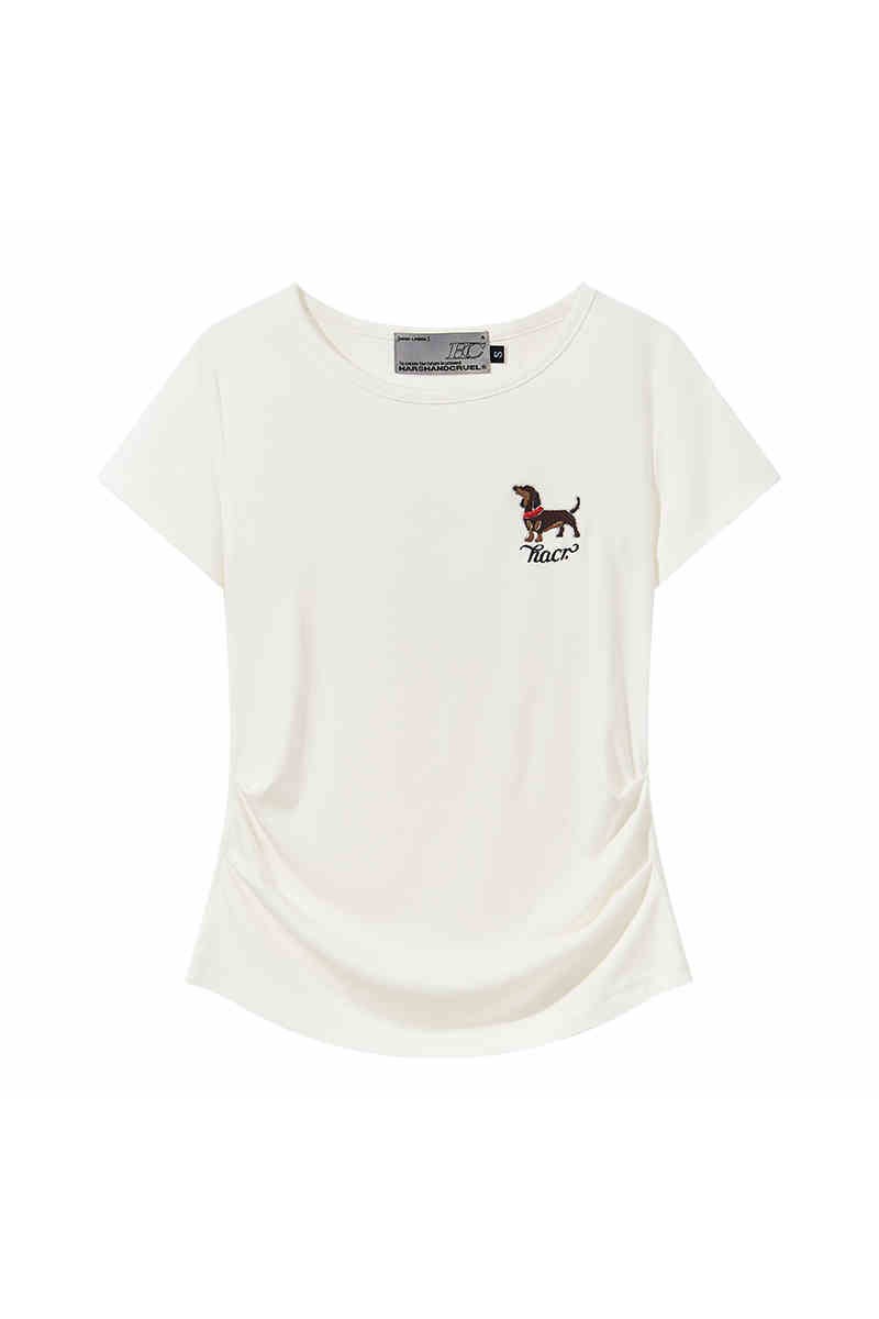 Slim Knit Dog Embroidery Tee