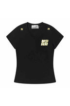 Plaid V-Neck Patch Slim Tee