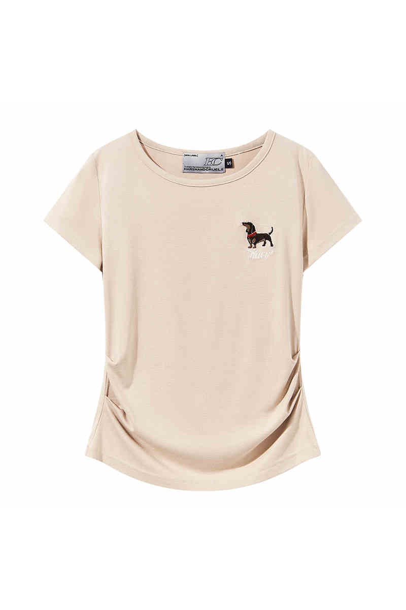 Slim Knit Dog Embroidery Tee