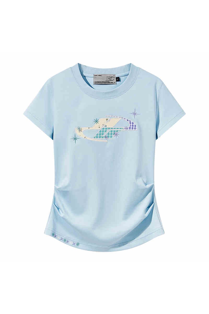 Floral Patch Pleated Slim Tee