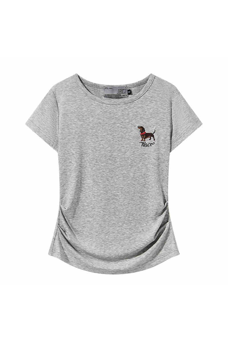 Slim Knit Dog Embroidery Tee