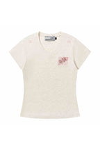 Plaid V-Neck Patch Slim Tee
