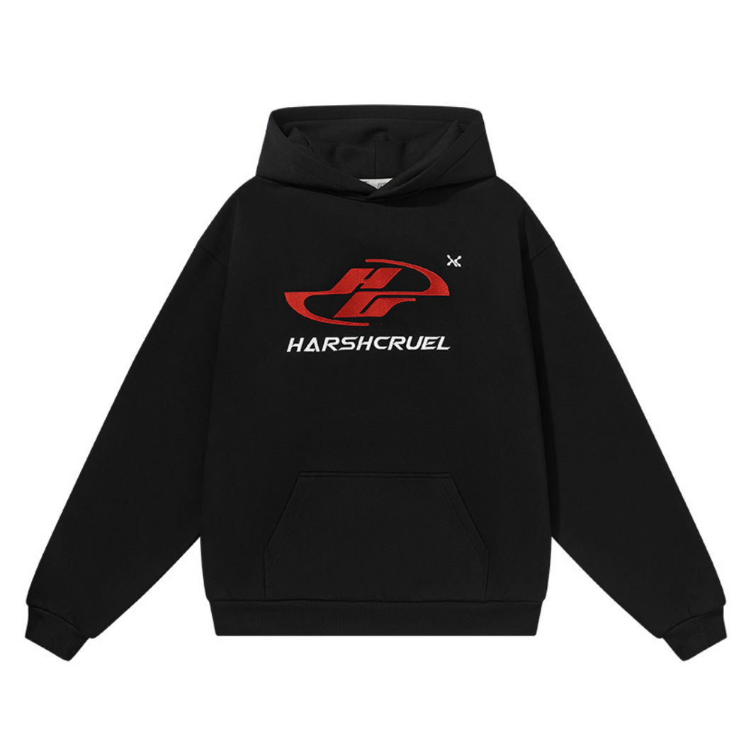 Dynamic Embroidered Logo Loose Hoodie
