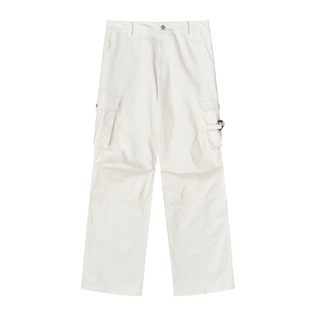 Loose Stitching Pockets Pleated Pants