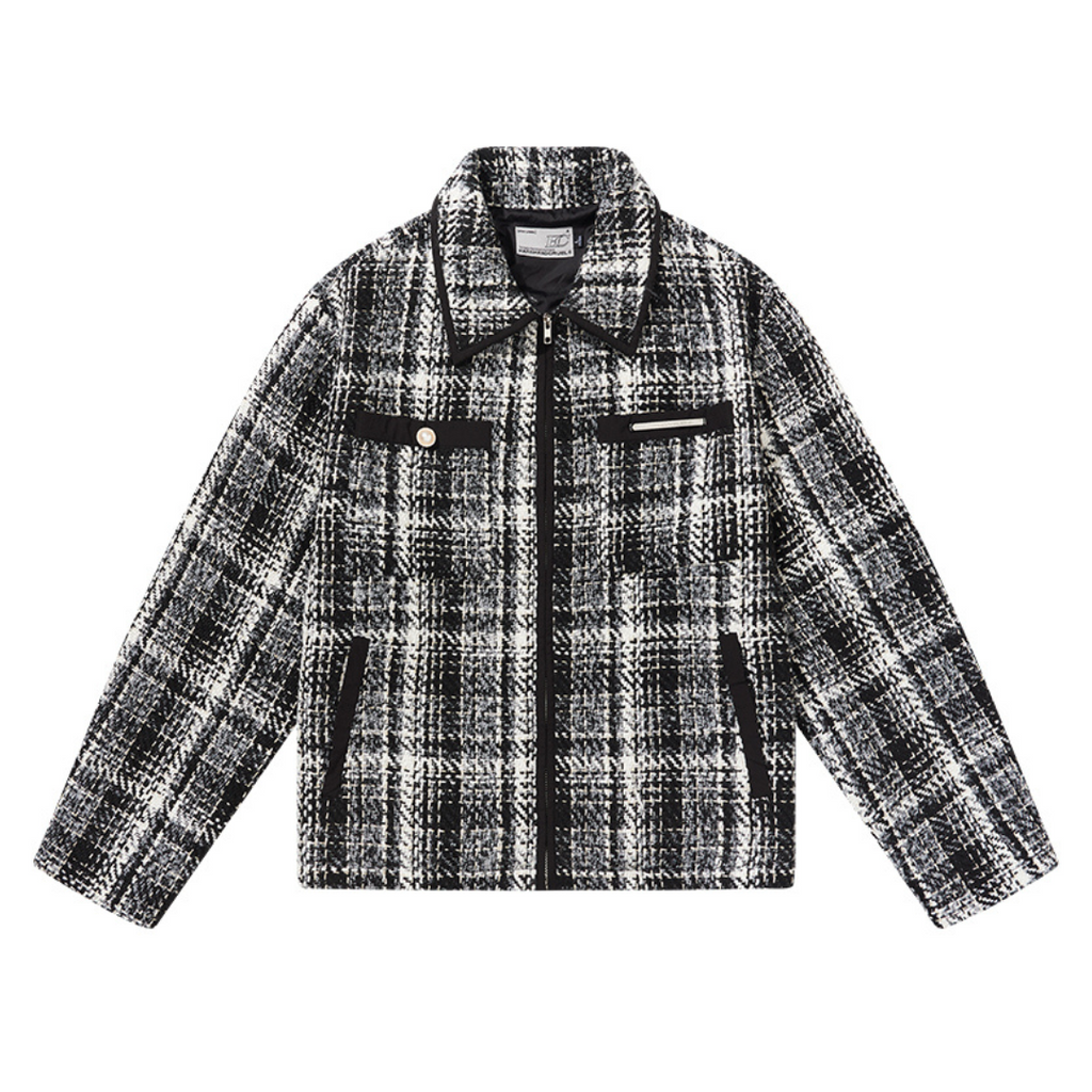 Plaid Pockets Zipper Jacket
