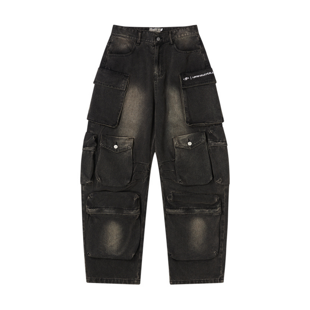 Multi Pocket Washed Baggy Denim