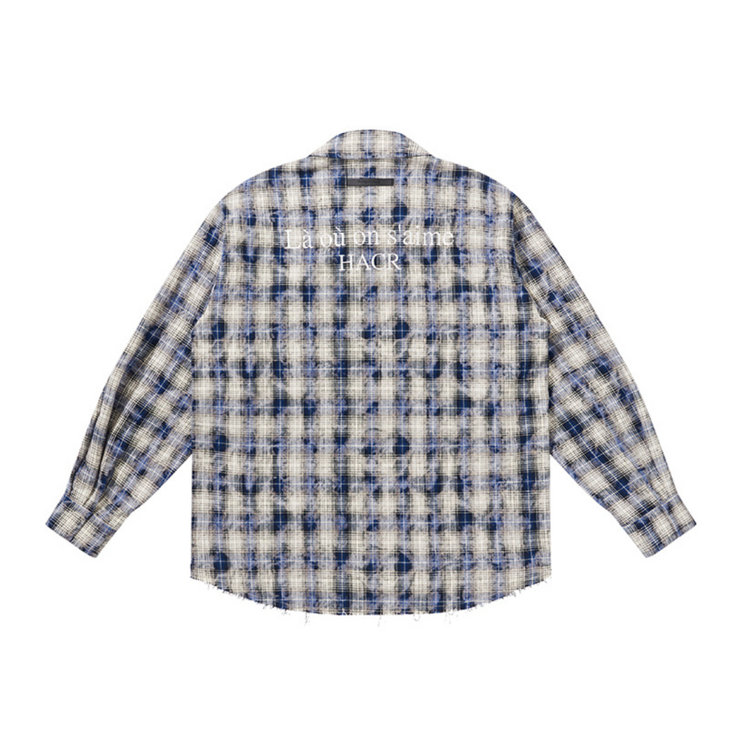 Distressed Checkered Zipper Shirt
