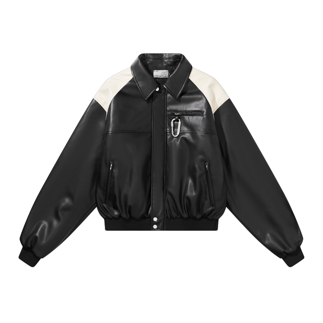 Contrasting Color Stitching Leather Jacket