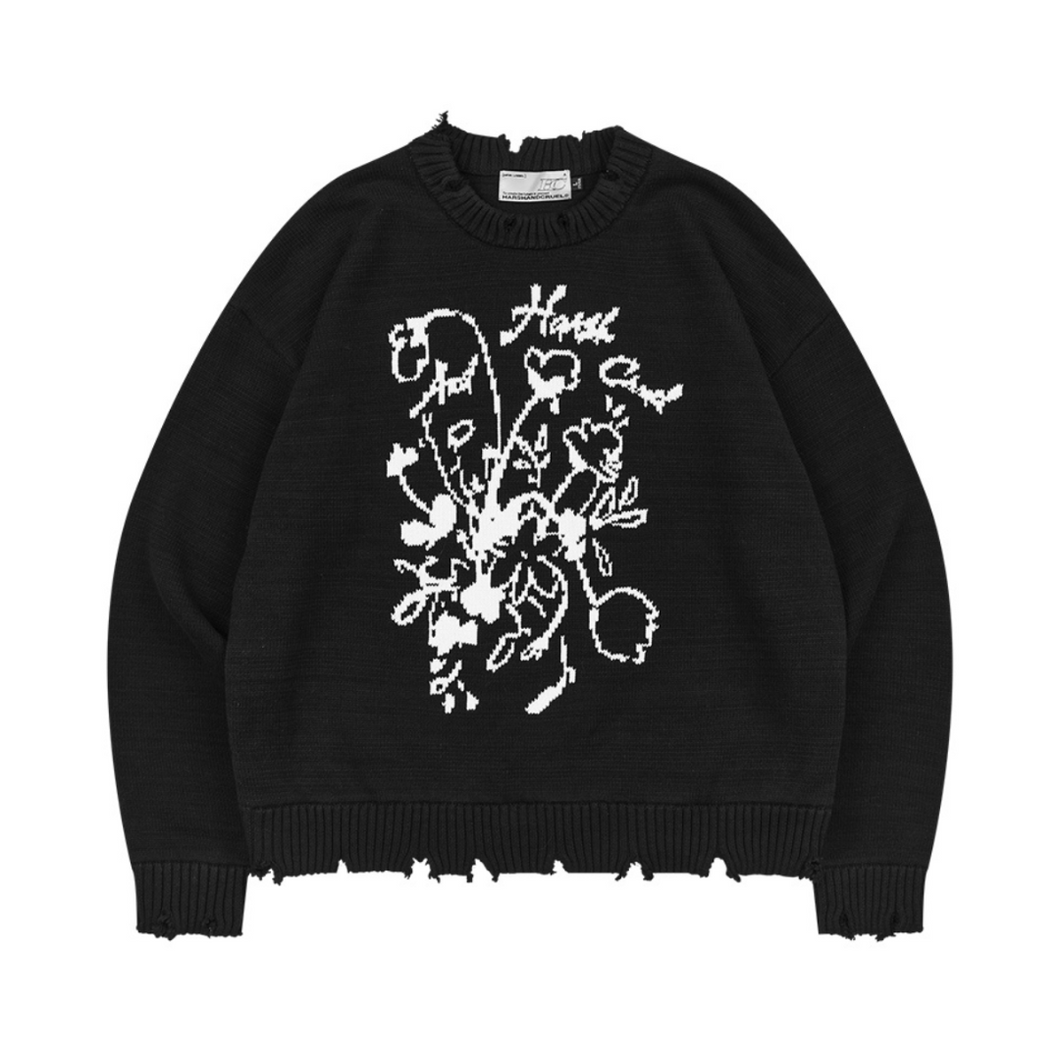 Hand Drawn Flowers Knit Sweater
