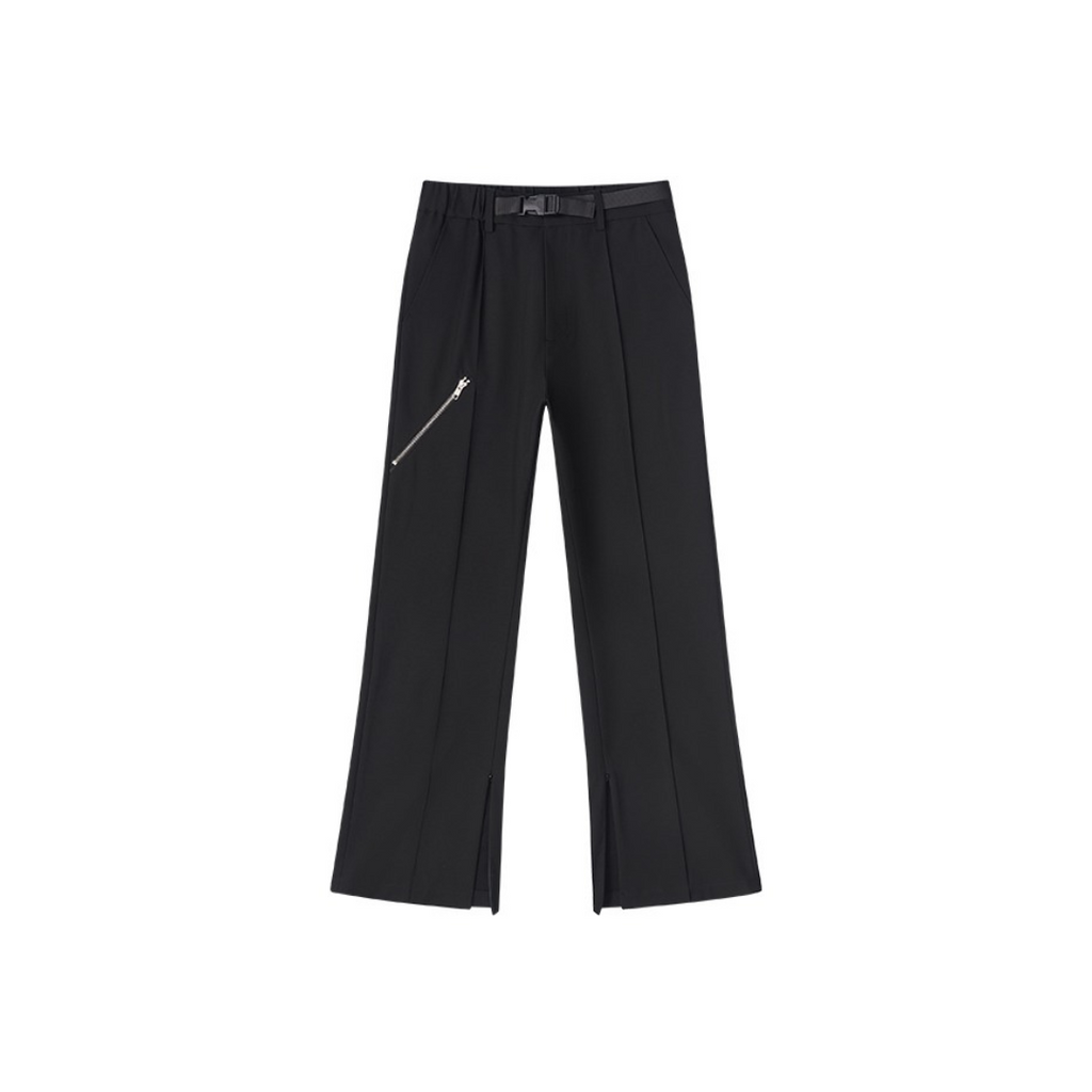 Zipper Boot-Cut Buckle Pants