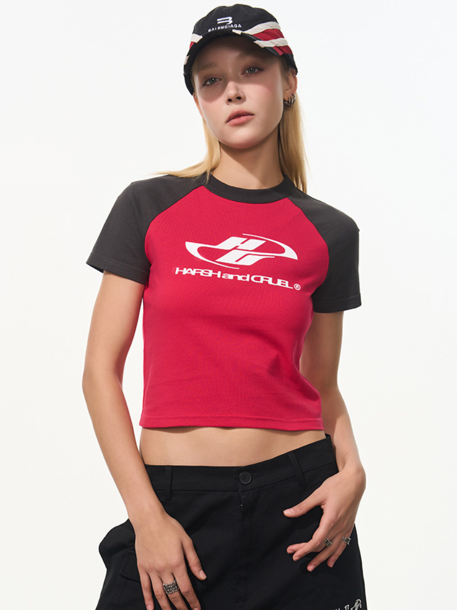 Colorblock Raglan Crop Top